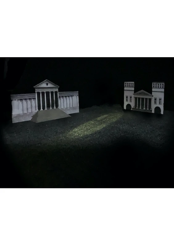 Main Shot: Photograph of the built model scene (based on the visual aesthetics of “Suspiria”, directed by Dario Argento, Italy, 1977)