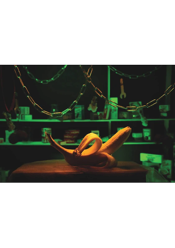 Main Shot: Photograph of the built model scene (based on the visual aesthetics of “The Cook, the Thief, His Wife & Her Lover”, directed by Peter Greenaway, UK/France, 1989)