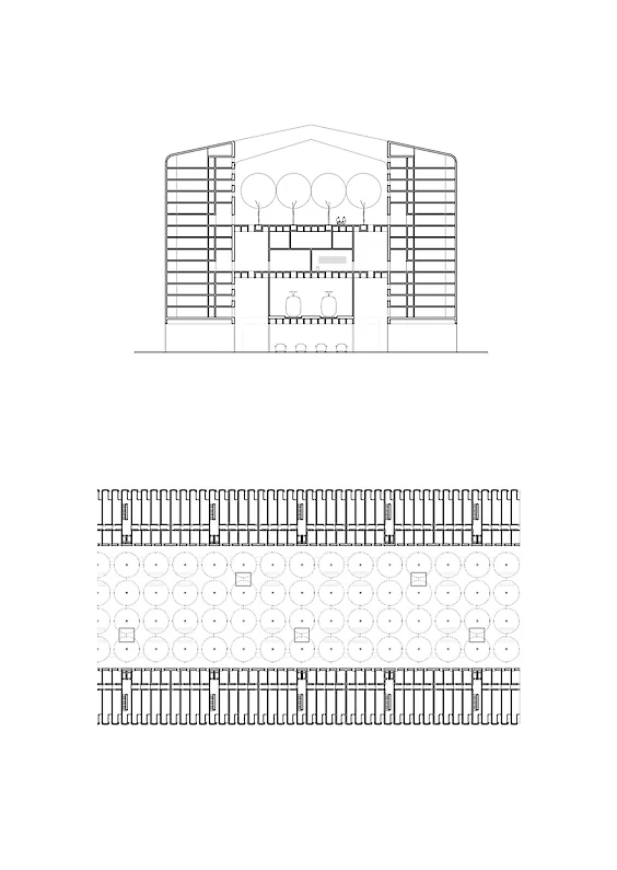 Project: INTERCITY NON-STOP BUILDING; Section and floor plan