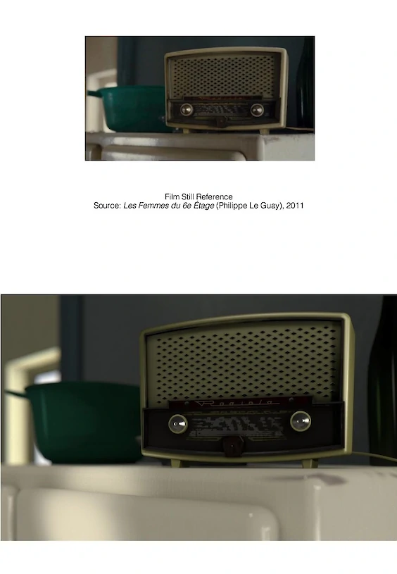 Reconstructed film still: Final rendering (below)